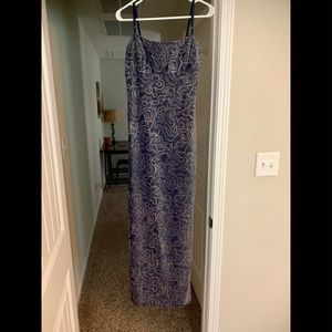Blue glitter paisley floral print formal dress
